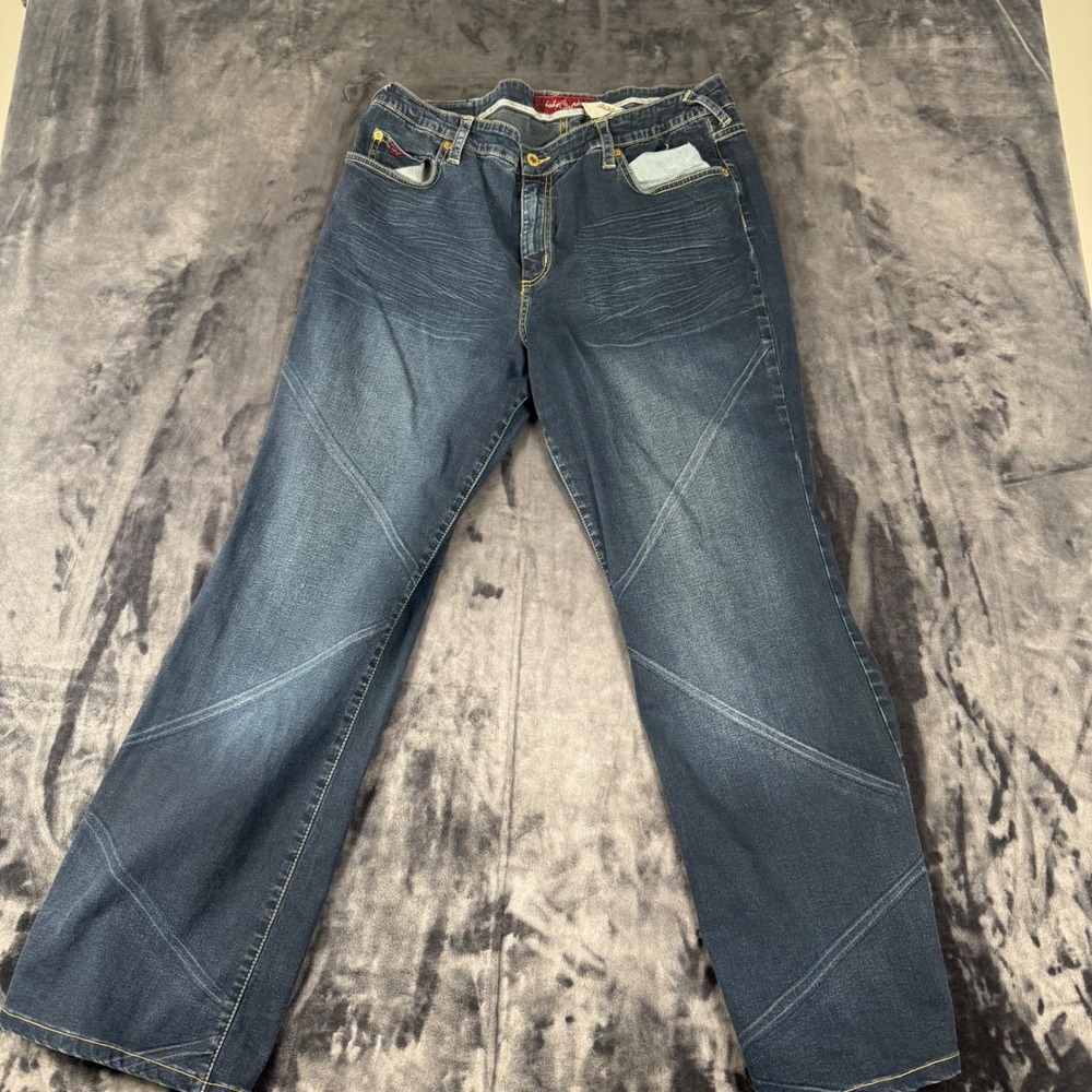 Baby Phat Jeans Women 18 Blue Denim Y2K Embroidered Logo Wide Leg Stitched 4283
